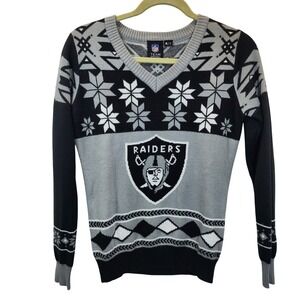 NFL‎ Las Vegas Raiders Ugly Sweater Small Mens Unisex Football Winter Snowflakes